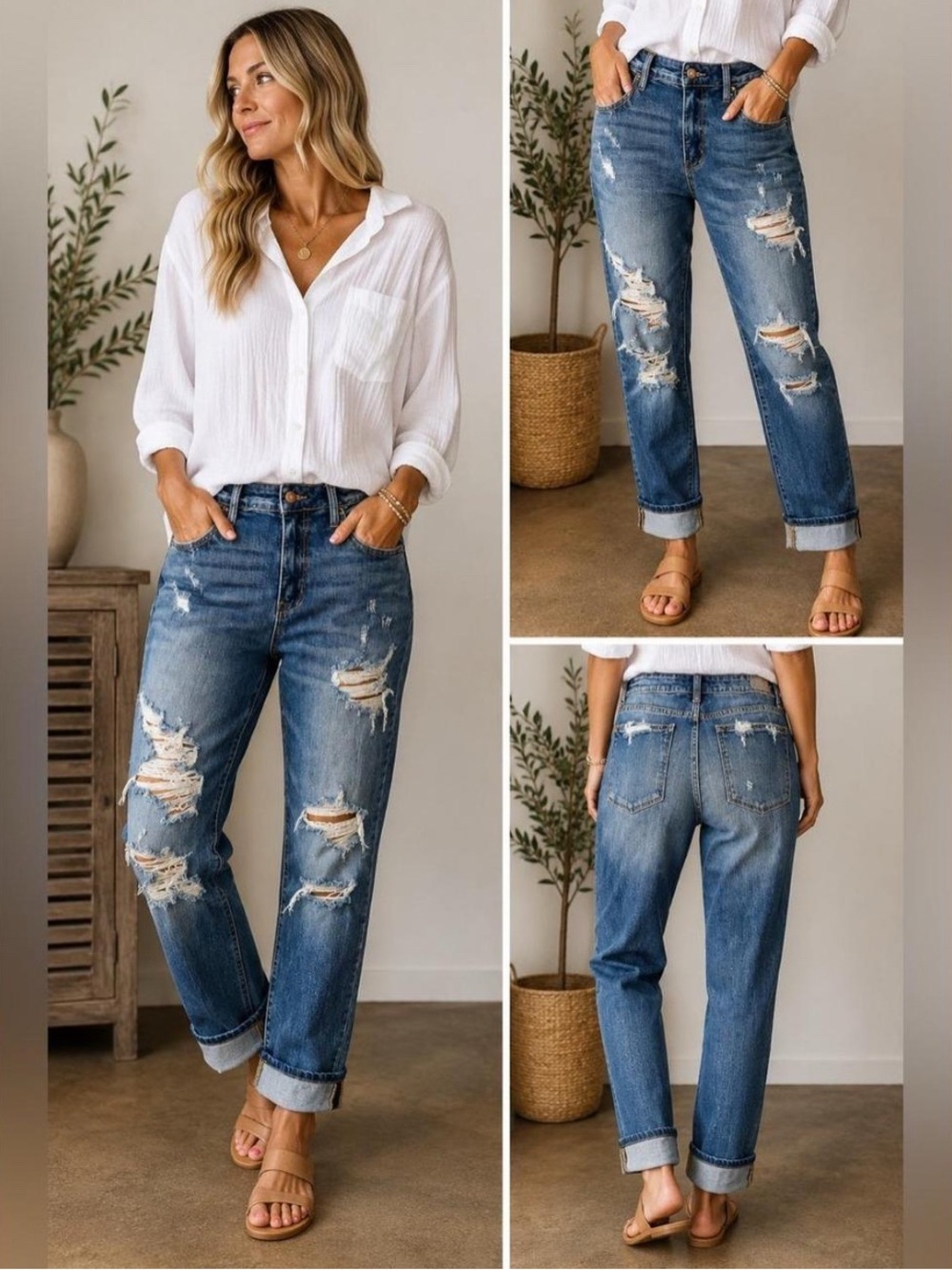 Judy Blue Boyfriend Jeans Womens 15/32 Blue Medium Wash Distressed Stretch